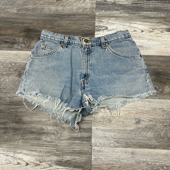 Vintage 90s Levis 950 Orange Tab Blue Womens 10 Relaxed Fit Cut Off Jean Shorts - Picture 1 of 11